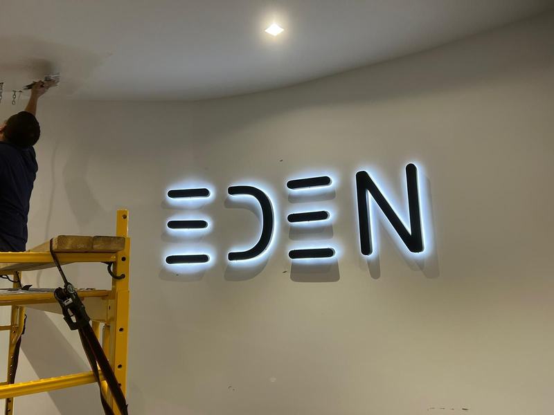 Eden halo-lit lobby letters